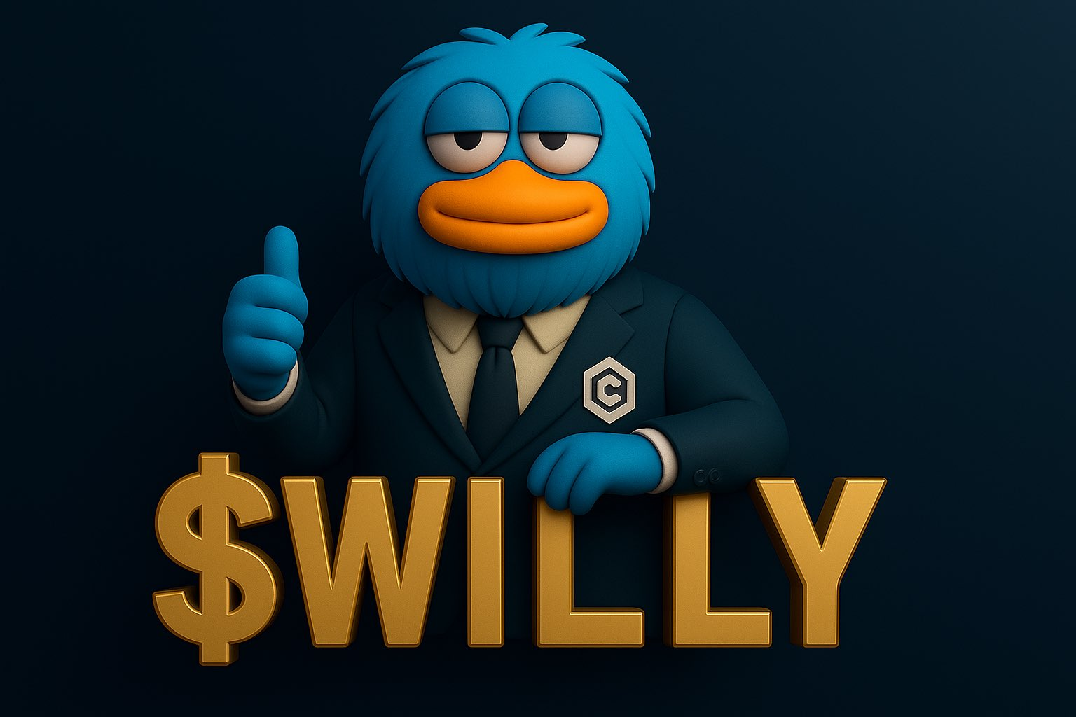Willy the Giant - Professional blue character in business suit with $WILLY text